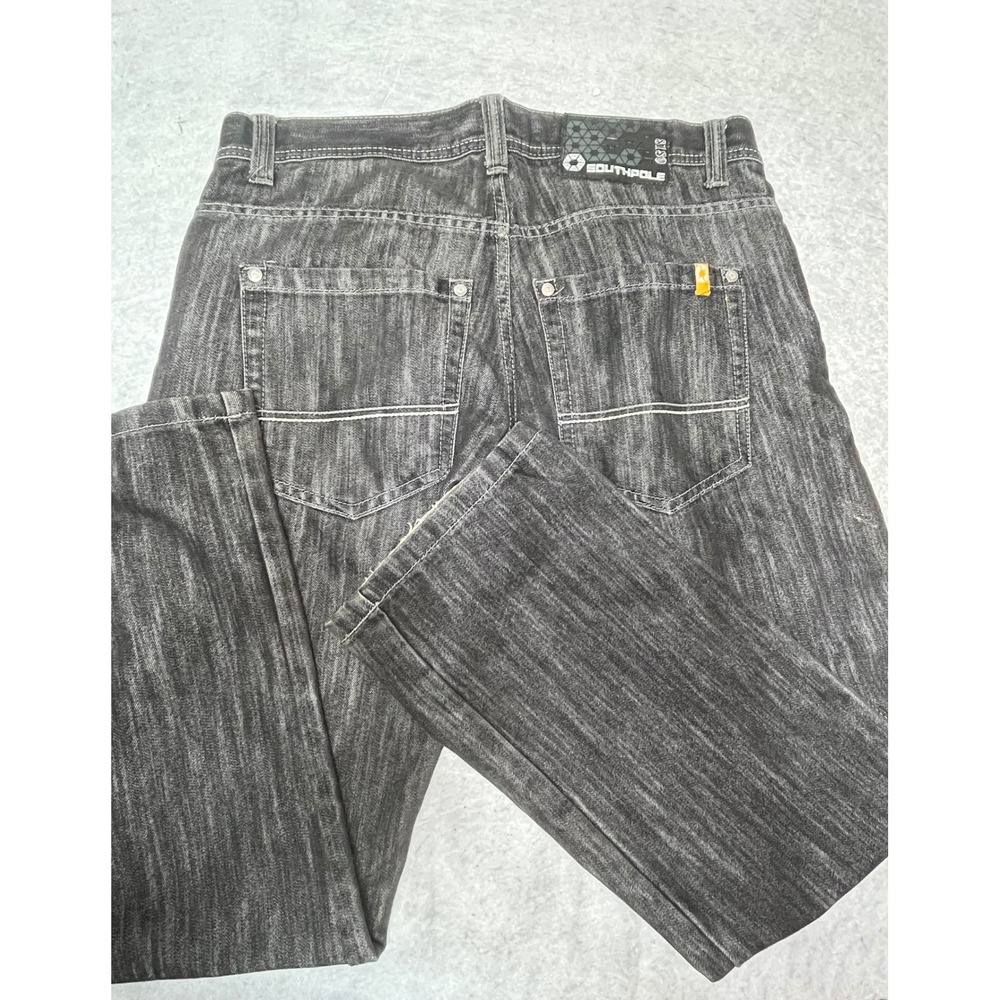 Southpole Mens 34x30 Loose Fit Jeans Black Streaky Fade Y2K Skater Baggy Denim